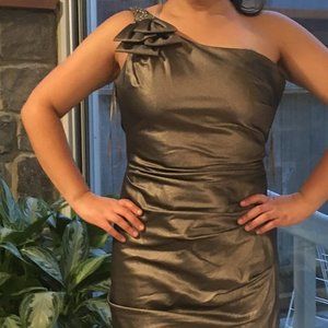 Elegant Gown, Teri Jon - Rickie Freeman, Size 6, Shimmery Green Pewter